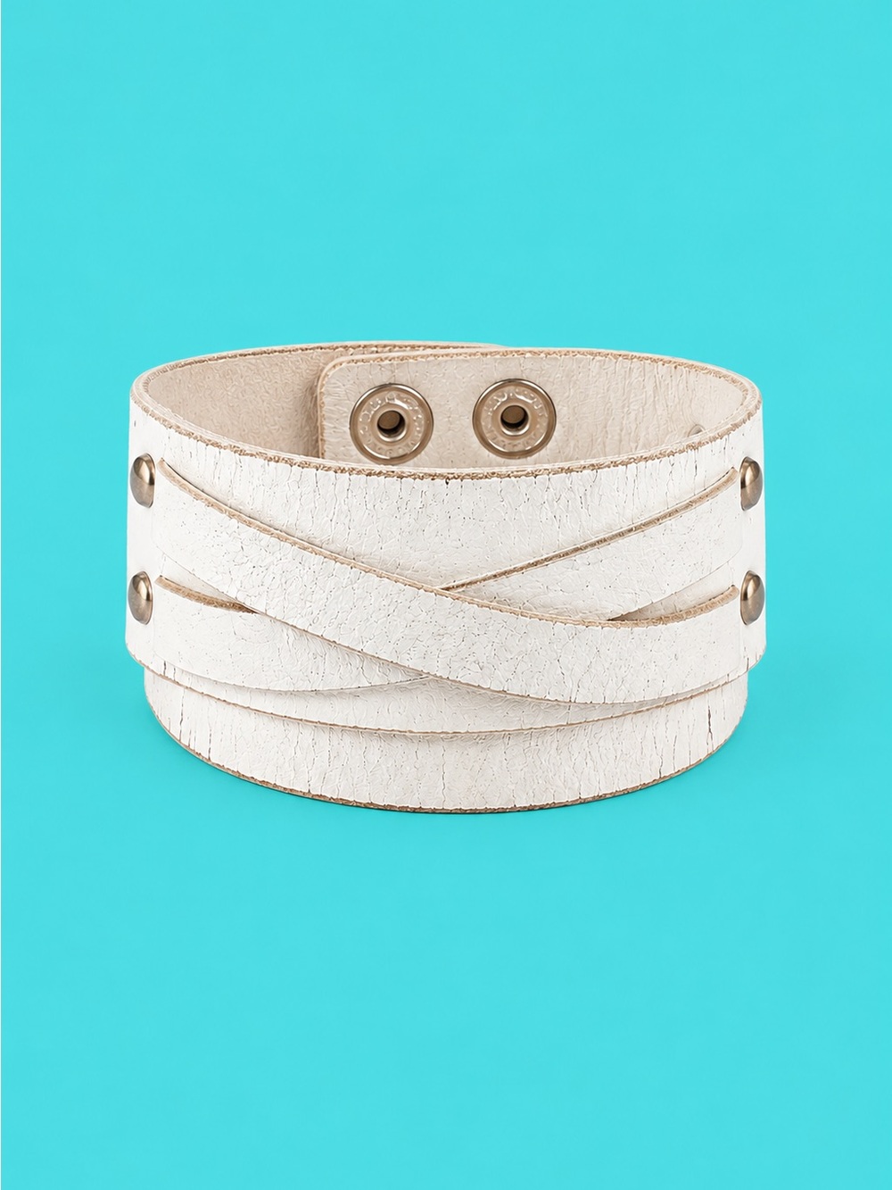White Genuine Leather Multi-Strand Wrap Cuff Bracelet Adjustable